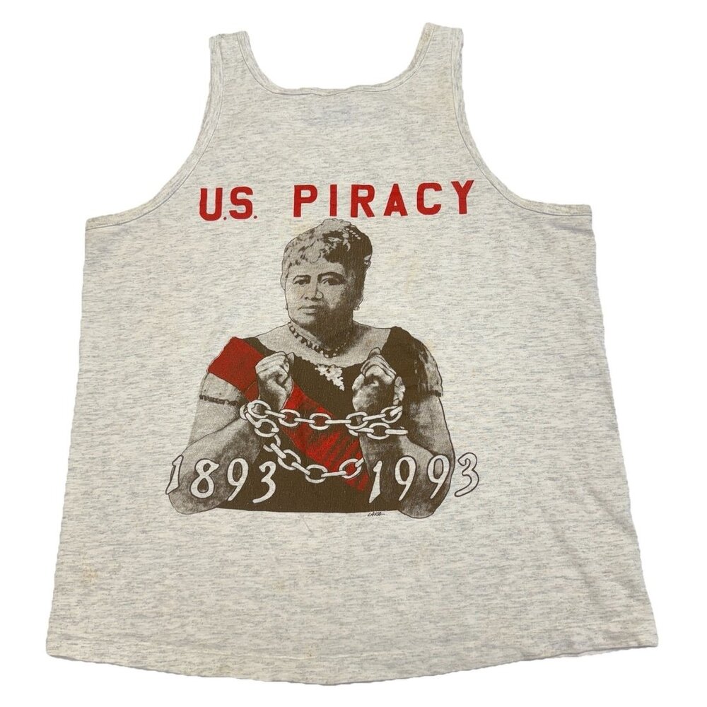 Vintage 90s Hawaiian Heritage Tank Top Shirt Adult Medium Gray US Piracy